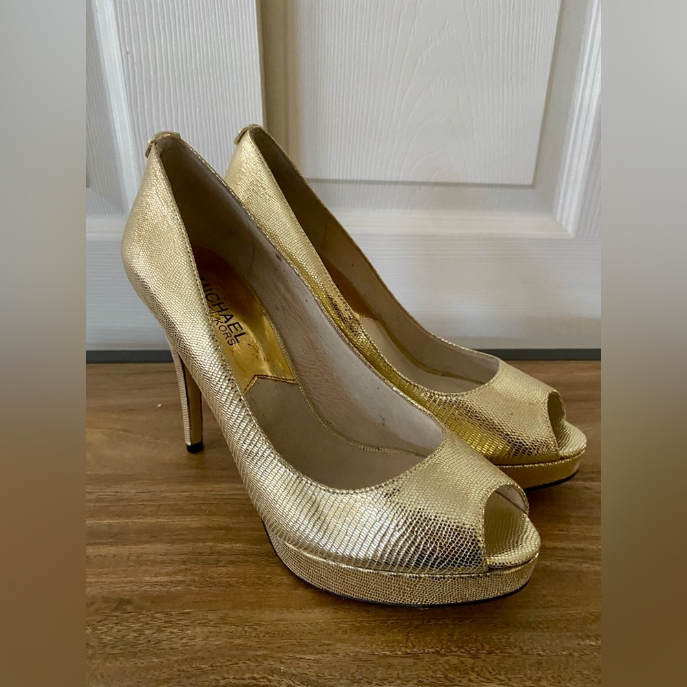 Michael Kors Shimmering Gold Peep Toe Heels